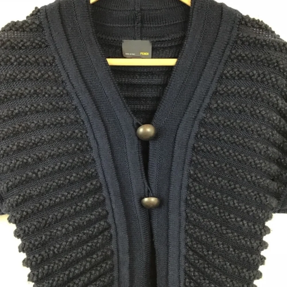 Fendi Cardigan Sweater Ribbed Cashmere Wool Knit